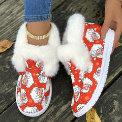 Women's Santa Print Snow Boots Plush Lined High Top Shoe