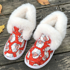 Women's Santa Print Snow Boots Plush Lined High Top Shoe