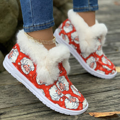 Women's Santa Print Snow Boots Plush Lined High Top Shoe