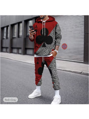 Men's Poker Print 2pcs Hoodie and Sweatpants Set for Autumn Winter