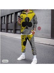Men's Poker Print 2pcs Hoodie and Sweatpants Set for Autumn Winter
