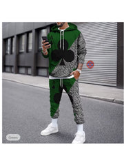 Men's Poker Print 2pcs Hoodie and Sweatpants Set for Autumn Winter