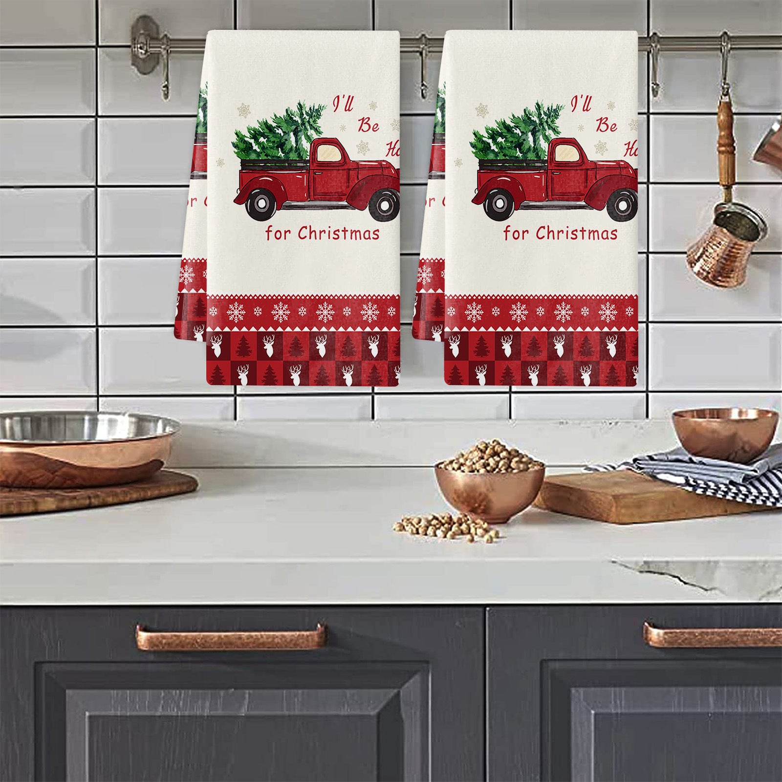 2pcs Christmas Plaid Dish Towels Snowman Pattern Cleaning Cloth