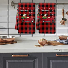2pcs Christmas Plaid Dish Towels Snowman Pattern Cleaning Cloth