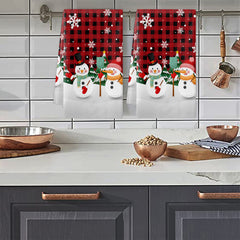 2pcs Christmas Plaid Dish Towels Snowman Pattern Cleaning Cloth