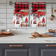 2pcs Christmas Plaid Dish Towels Snowman Pattern Cleaning Cloth