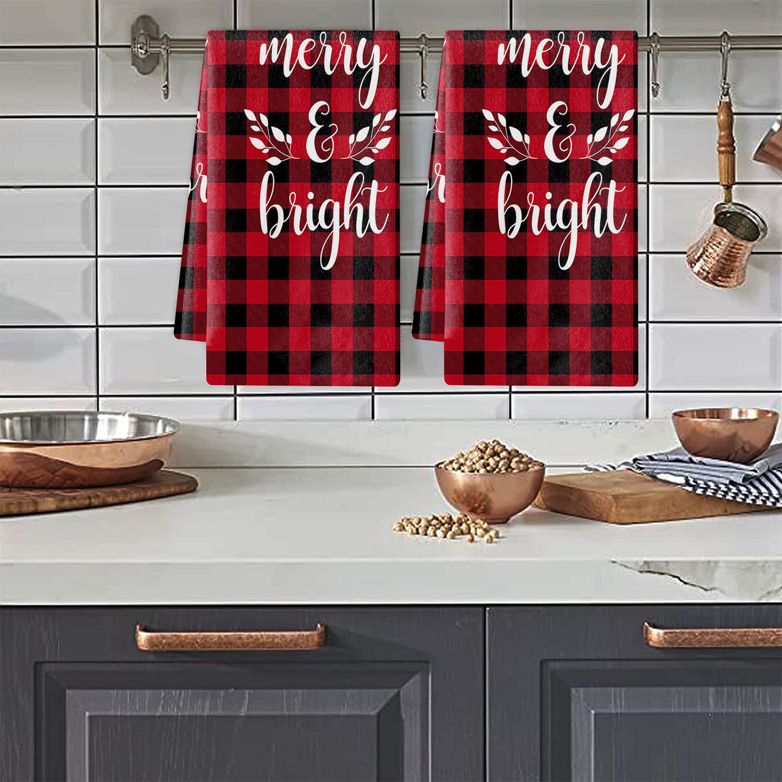 2pcs Christmas Plaid Dish Towels Snowman Pattern Cleaning Cloth