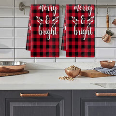 2pcs Christmas Plaid Dish Towels Snowman Pattern Cleaning Cloth