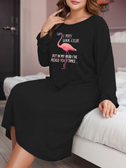 Flamingo & Slogan Print Long Sleeve Lounge Dress