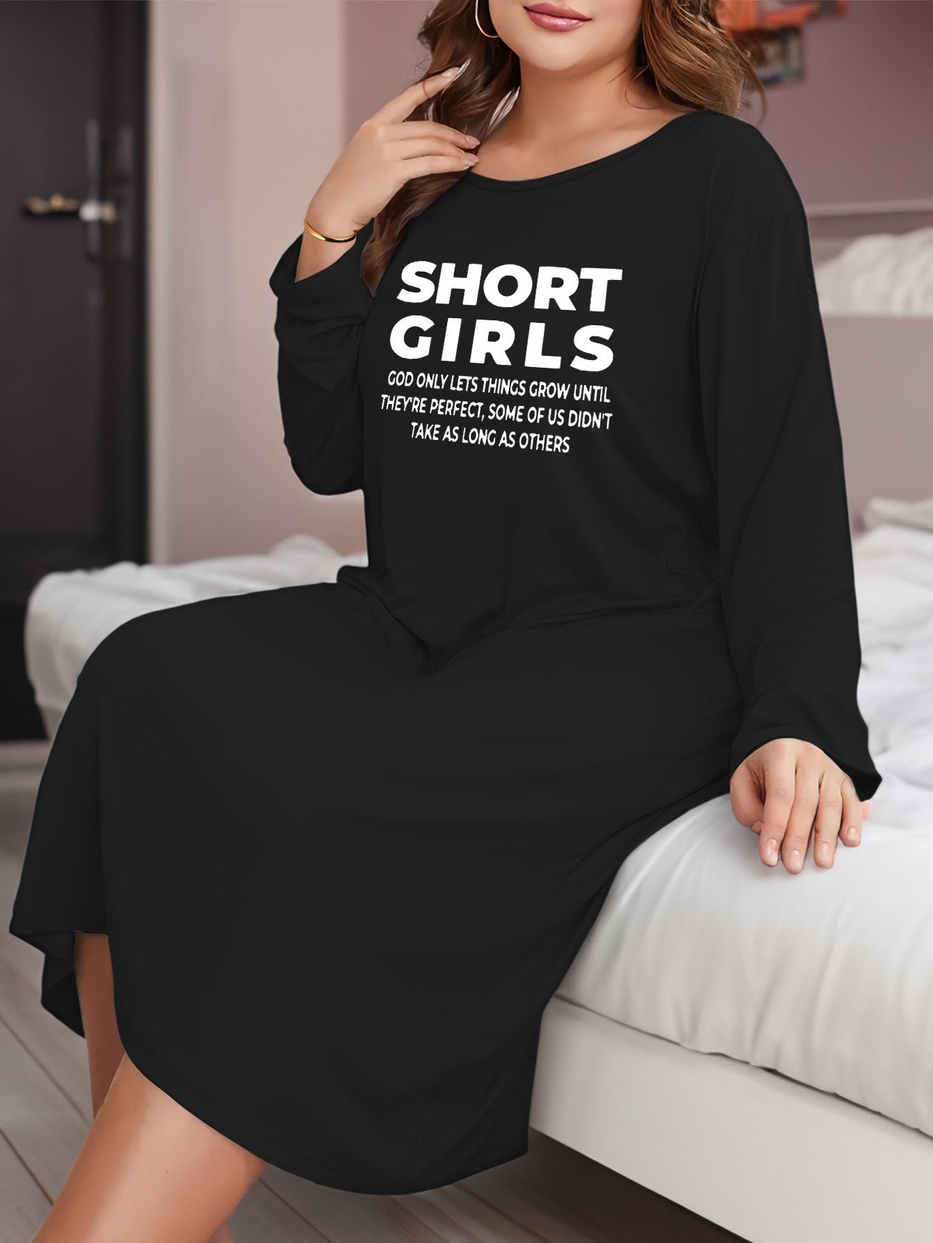 Women's Lounge Dress Letter Print Long Sleeve Round Neck