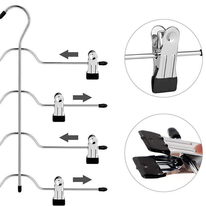 4 Tier Pant Hanger Multifunction Shelves Magic Trouser Hangers Closet Storage