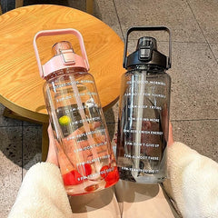 Transparent Large Capacity Water Cup with Straw and Handle