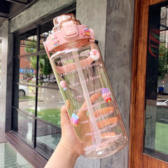 Transparent Large Capacity Water Cup with Straw and Handle