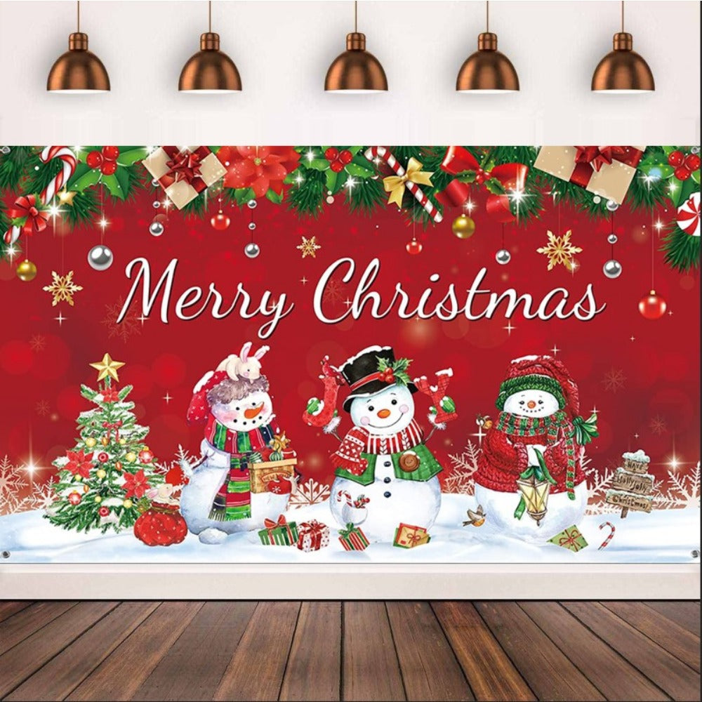 Red Snowman Christmas Backdrop Hanging Cloth Photography Props