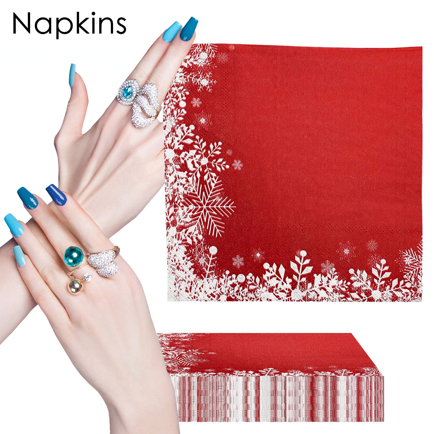 20pcs Christmas Red Snowflake Napkins Ice And Snow Party Decoration