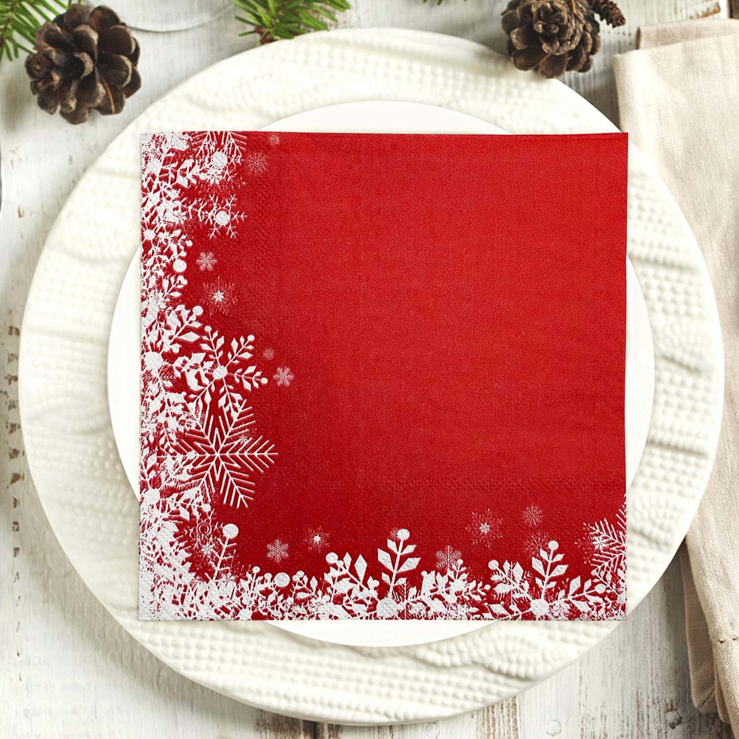 20pcs Christmas Red Snowflake Napkins Ice And Snow Party Decoration