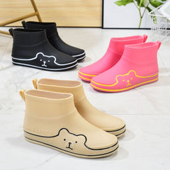 Bear Print PVC Round Toe Waterproof Rain Boots