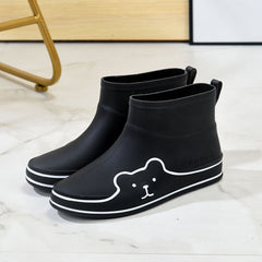 Bear Print PVC Round Toe Waterproof Rain Boots