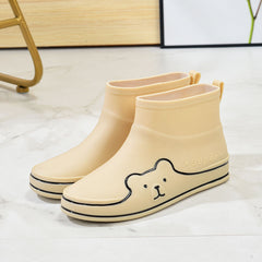 Bear Print PVC Round Toe Waterproof Rain Boots