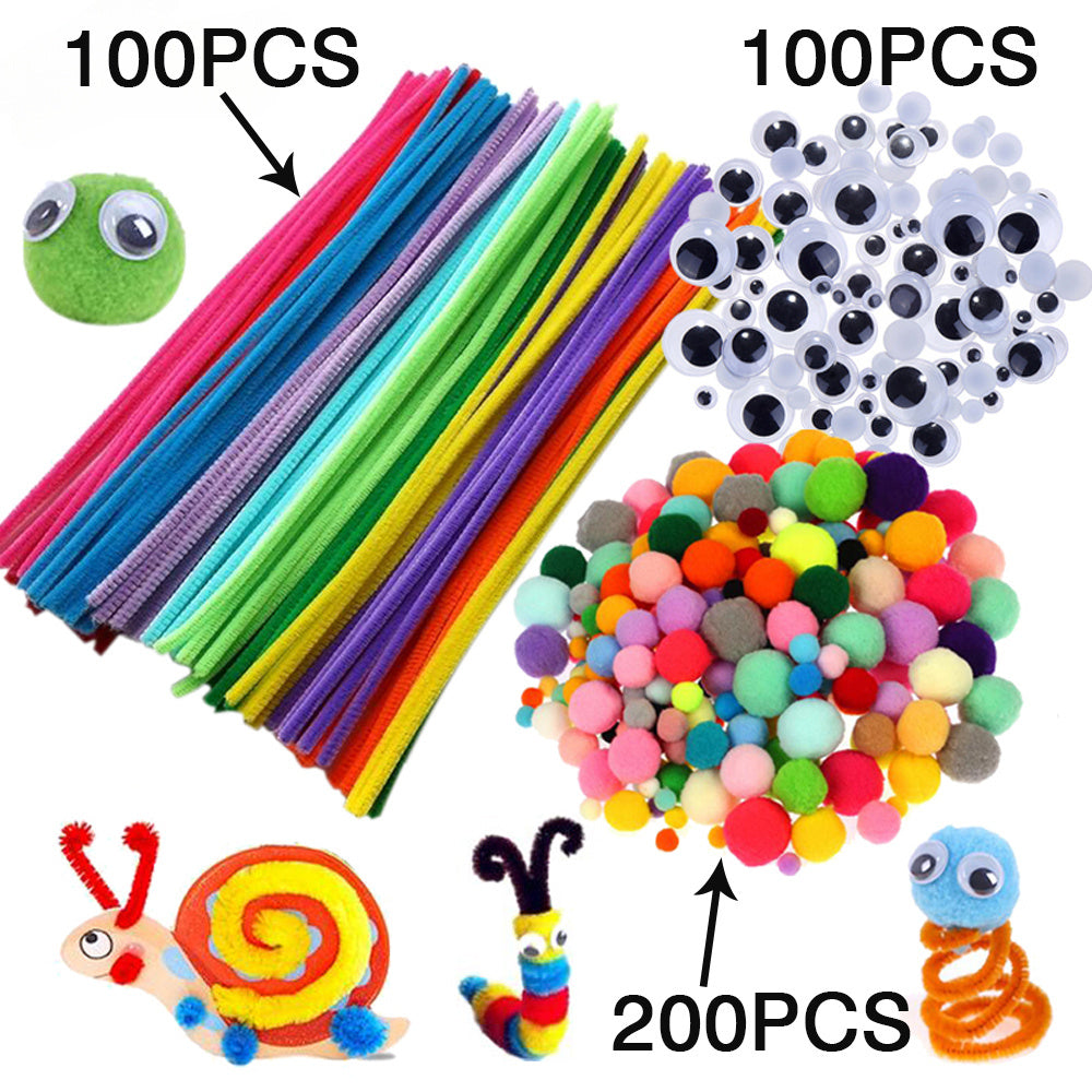 400pcs DIY Plush Toys Set Chenille Stems Sticks With Cartoon Eyes Sticker