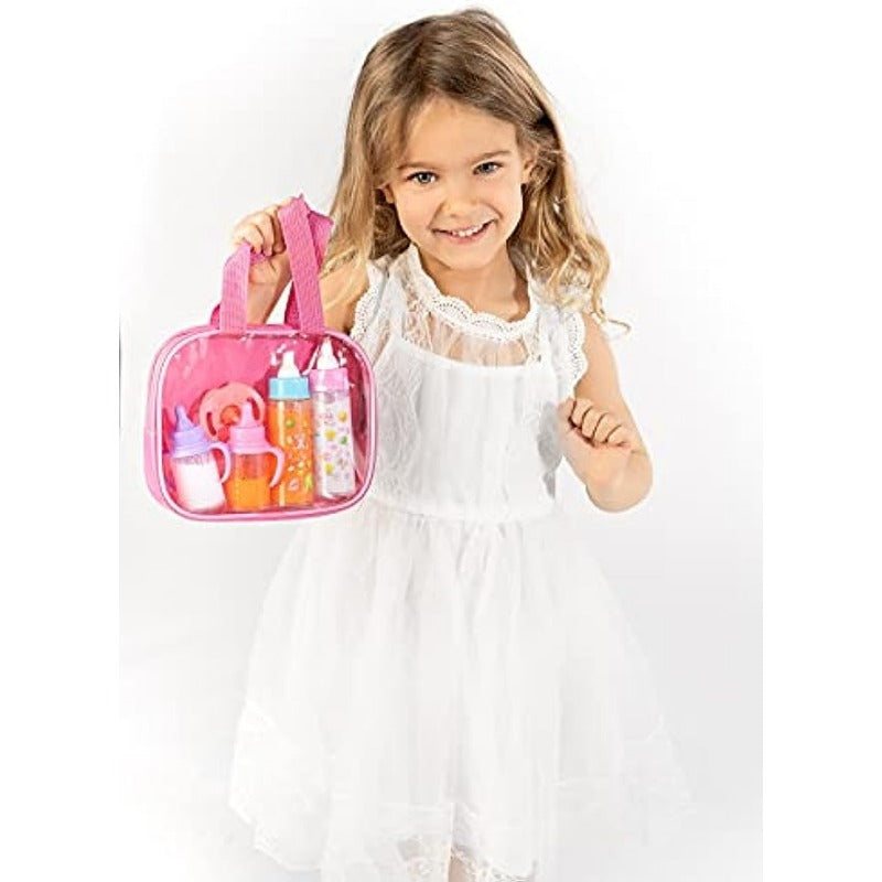 Doll Feeding Set Milk Juice Bottles 2 Pacifiers for Toy Stroller Gift