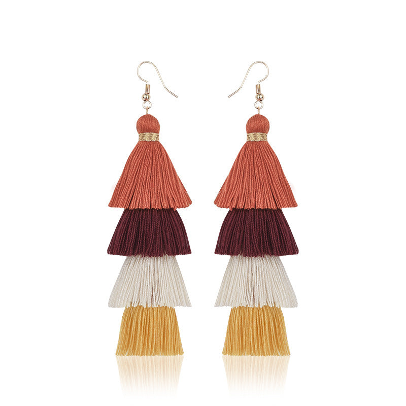 Colorful Tassel Long Earrings Dangle Jewelry Gift For Mum