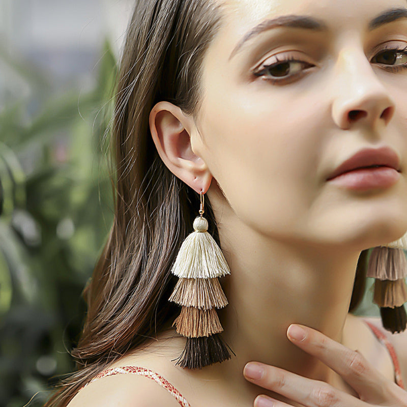 Colorful Tassel Long Earrings Dangle Jewelry Gift For Mum