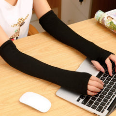 2pcs Unisex Fingerless Gloves Arm Cover Striped Sleeves Warm Knitted