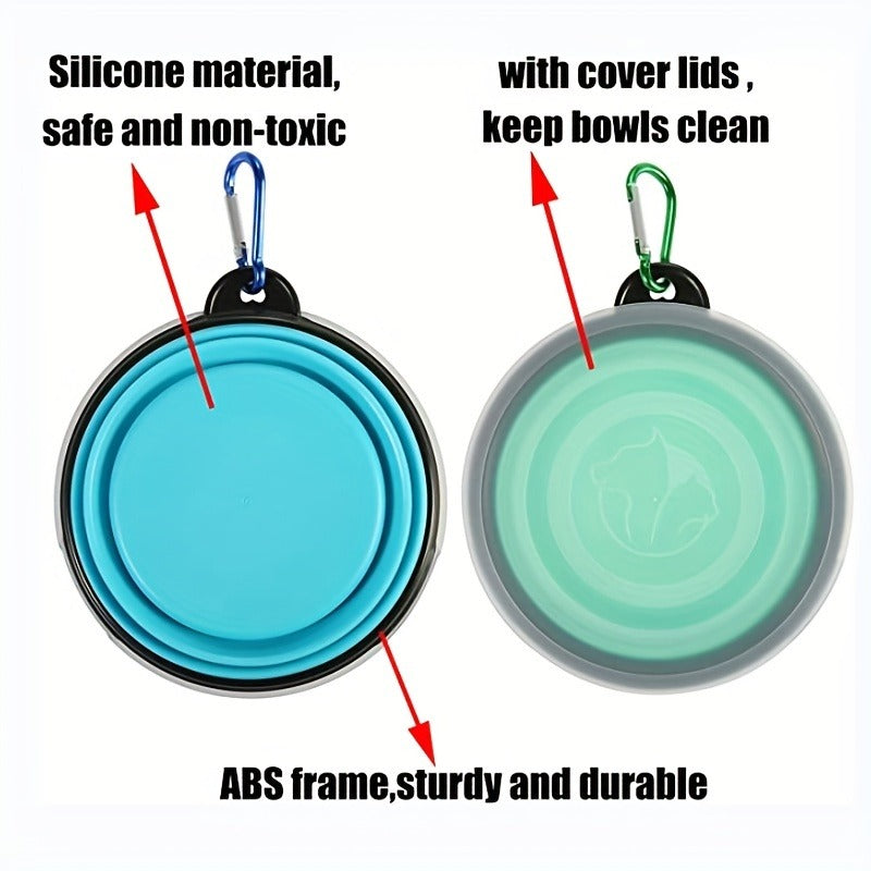 Pet Collapsible Silicone Bowl With Cover - Dog Travel Bowl