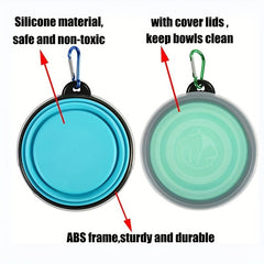 Pet Collapsible Silicone Bowl With Cover - Dog Travel Bowl