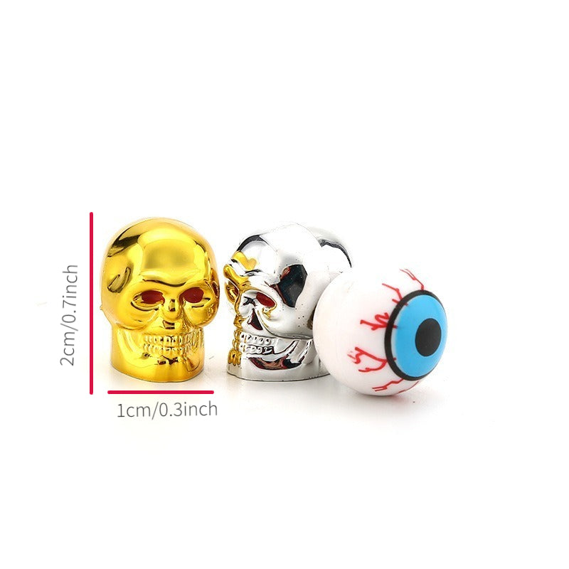 Skull Ghost Head Car Dust Cover Tricolor Eyeball Tire Valve Cap