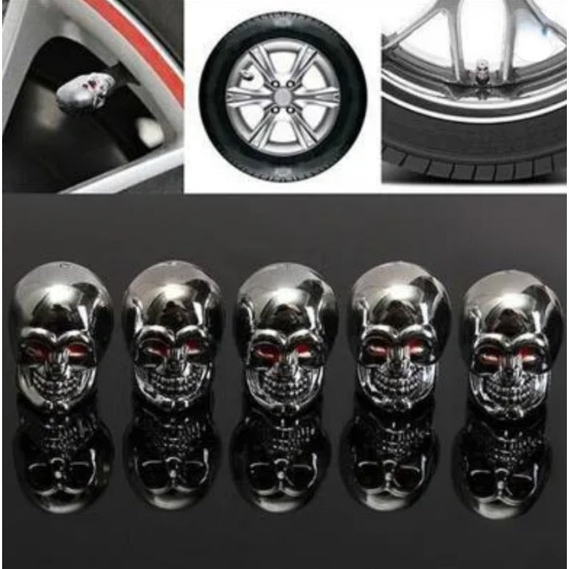 Skull Ghost Head Car Dust Cover Tricolor Eyeball Tire Valve Cap