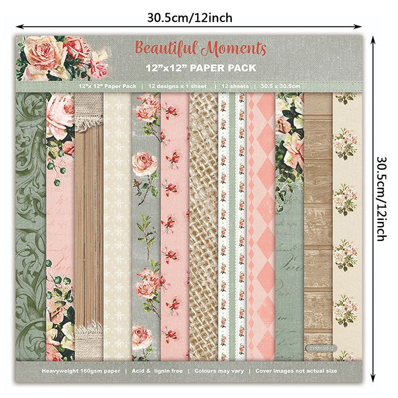 12pcs Retro Light Versatile Base Pattern DIY Scrapbook Paper