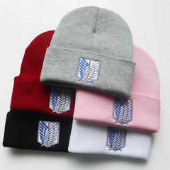 Anime Angel Wings Embroidery Knitted Hat Cartoon Beanie Warm Pullover Hat