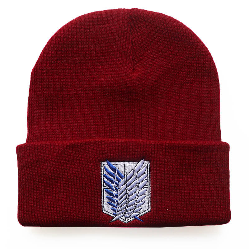 Anime Angel Wings Embroidery Knitted Hat Cartoon Beanie Warm Pullover Hat