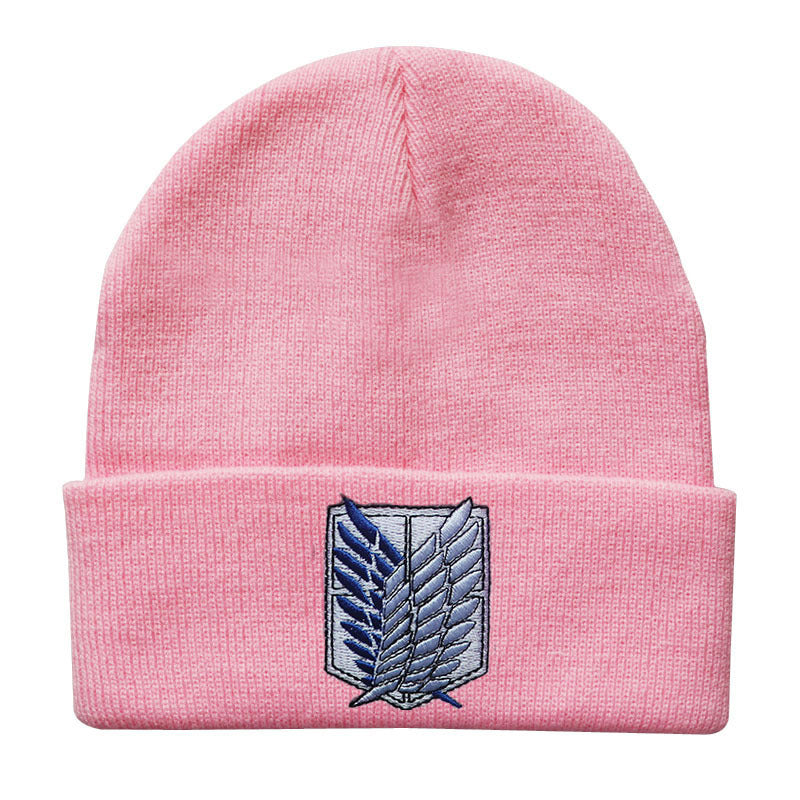 Anime Angel Wings Embroidery Knitted Hat Cartoon Beanie Warm Pullover Hat