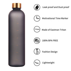 1000ml Frosted Water Bottle with Time Marker, Fitness Sports Travel Cup