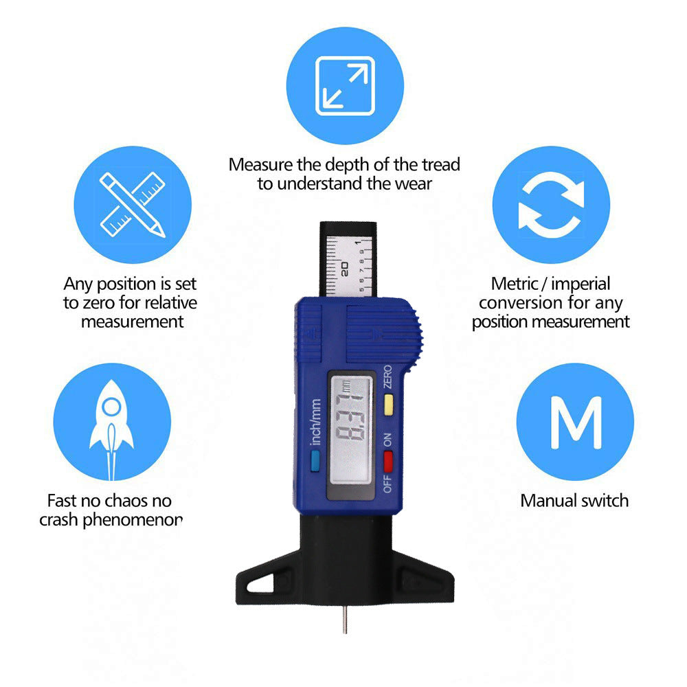 Digital Tyre Tread Depth Gauge Meter Auto Tire Wear Detection Tool