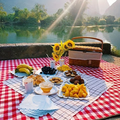 Waterproof Oxford Beach Mat Foldable Plaid Pattern Portable Picnic Mat Tote