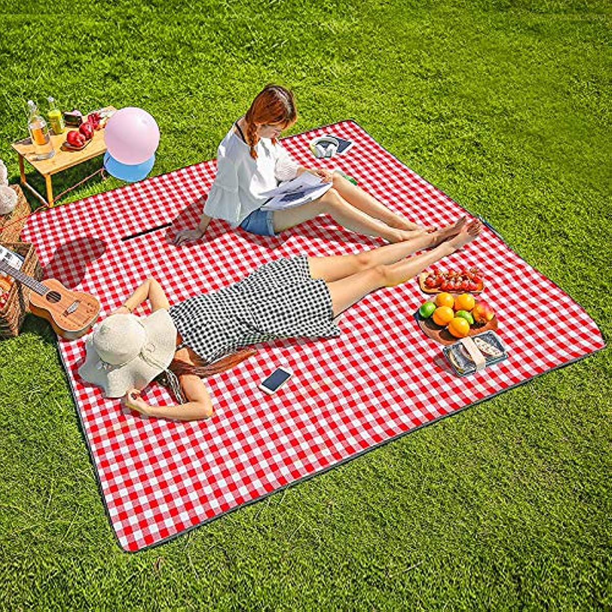 Waterproof Oxford Beach Mat Foldable Plaid Pattern Portable Picnic Mat Tote