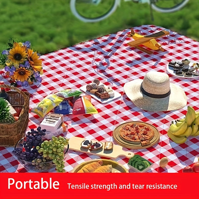 Waterproof Oxford Beach Mat Foldable Plaid Pattern Portable Picnic Mat Tote