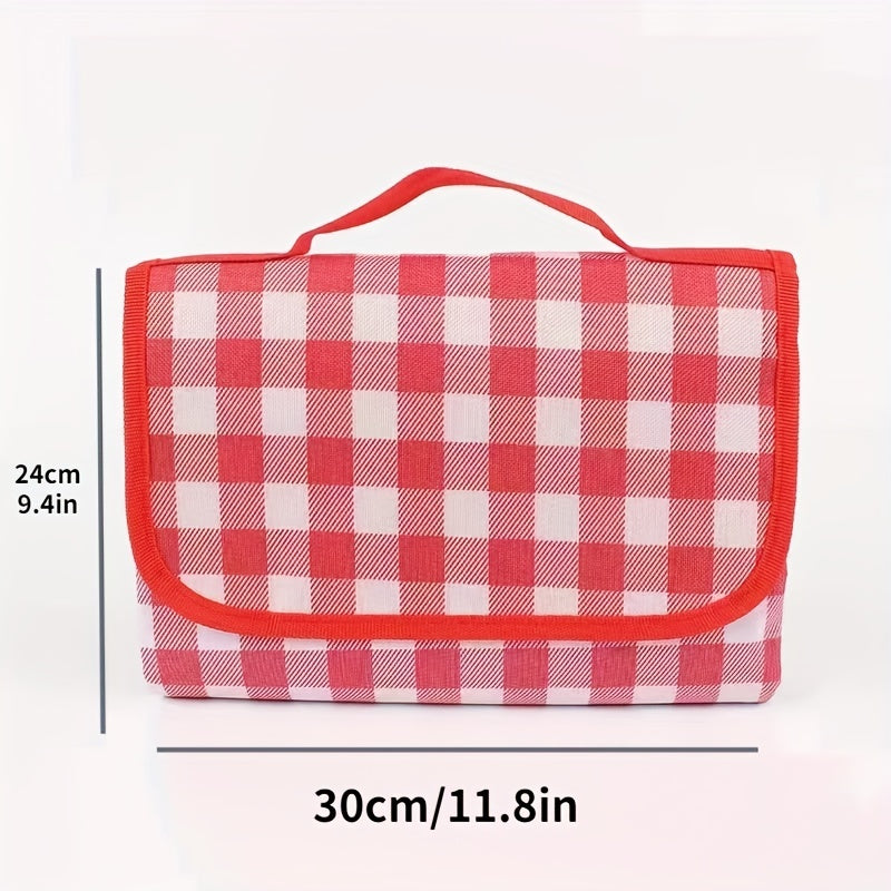 Waterproof Oxford Beach Mat Foldable Plaid Pattern Portable Picnic Mat Tote
