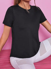 Contrast Mesh Sporty T Shirt Short Sleeves Crew Neck Sports Tee