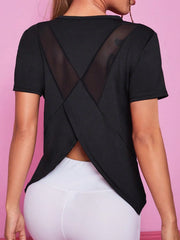 Contrast Mesh Sporty T Shirt Short Sleeves Crew Neck Sports Tee