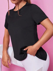 Contrast Mesh Sporty T Shirt Short Sleeves Crew Neck Sports Tee