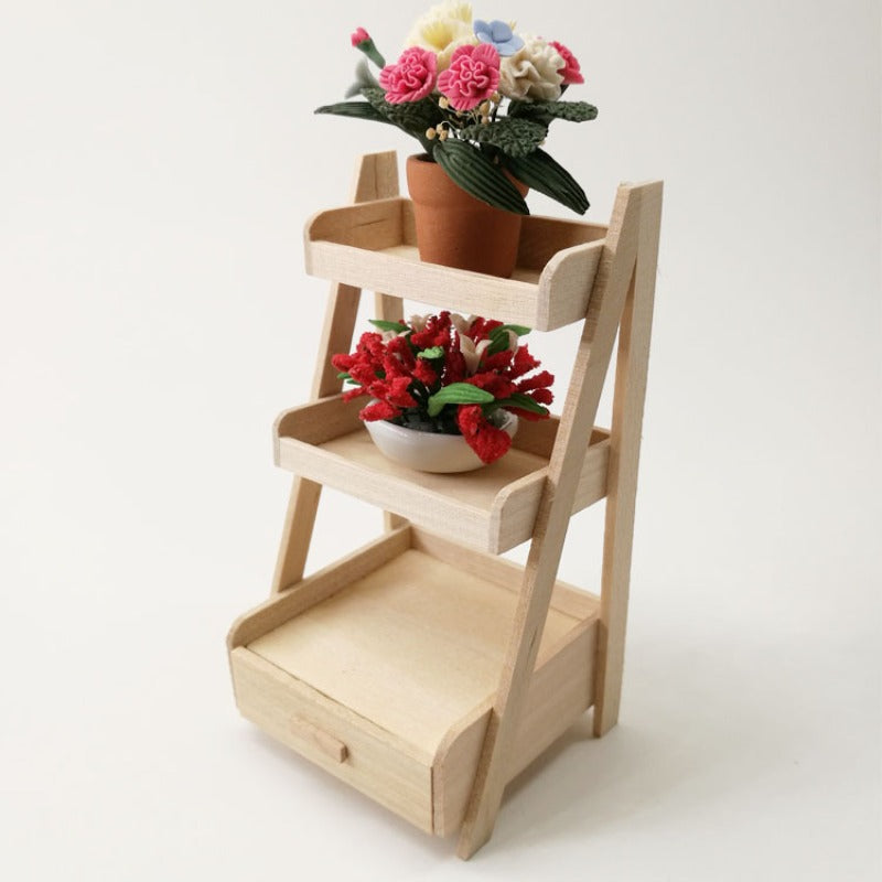 Wooden Plant Shelf Flower Stand Fairy Garden Decor