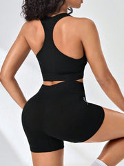2PCS Yoga Set Women Seamless High Waist Shorts Sports Bra Gym Suit