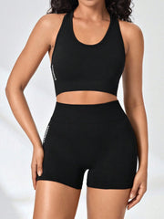 2PCS Yoga Set Women Seamless High Waist Shorts Sports Bra Gym Suit
