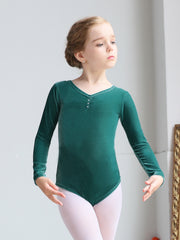 Stretchy Velvet Ballet Leotard Long Sleeve Dancing Suit Girls
