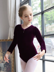 Stretchy Velvet Ballet Leotard Long Sleeve Dancing Suit Girls